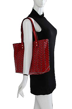 STYLISH 2 IN 1 HERRINGBONE PATTERN TOTE BAG WITH MATCHING WALLET JY-LHU-221-1W