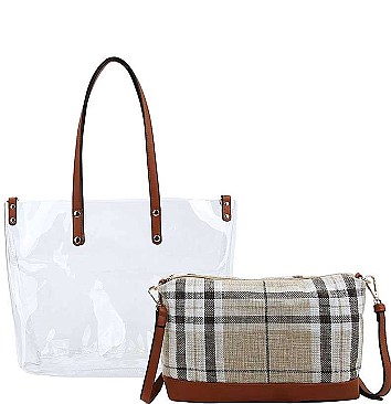 CHIC TRANSPARENT 2 IN 1 TOTE BAG WITH LONG STRAP JY-LHU-228