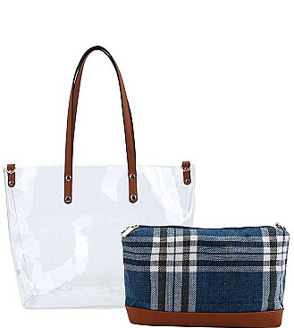 CHIC TRANSPARENT 2 IN 1 TOTE BAG WITH LONG STRAP JY-LHU-228