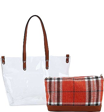 CHIC TRANSPARENT 2 IN 1 TOTE BAG WITH LONG STRAP JY-LHU-228