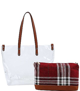 CHIC TRANSPARENT 2 IN 1 TOTE BAG WITH LONG STRAP JY-LHU-228