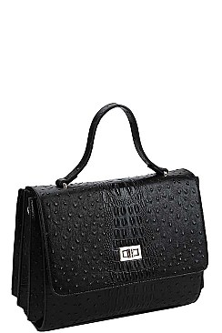 MODERN FASHION CROCO PATTERN SATCHEL WITH LONG STRAP
