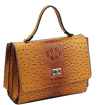 MODERN FASHION CROCO PATTERN SATCHEL WITH LONG STRAP