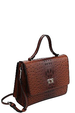 MODERN FASHION CROCO PATTERN SATCHEL WITH LONG STRAP