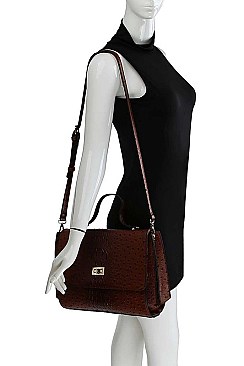 MODERN FASHION CROCO PATTERN SATCHEL WITH LONG STRAP
