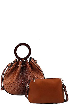 2 IN 1 CROCO PATTERN DRAWSTRING CLOSURE SATCHEL WITH POUCH