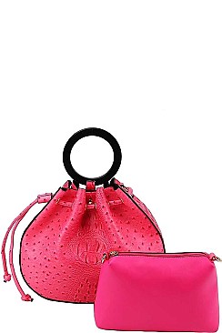 2 IN 1 CROCO PATTERN DRAWSTRING CLOSURE SATCHEL WITH POUCH