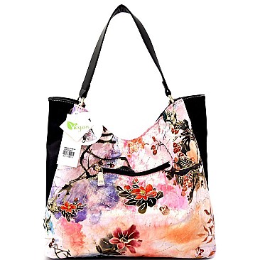 [S]LHU0501W-LP Artistic Flowery Painting Print Velvet Hobo Wallet SET