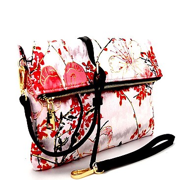 LHU051-LP Artistic Flowery Painting Print Velvet Fold-over Clutch