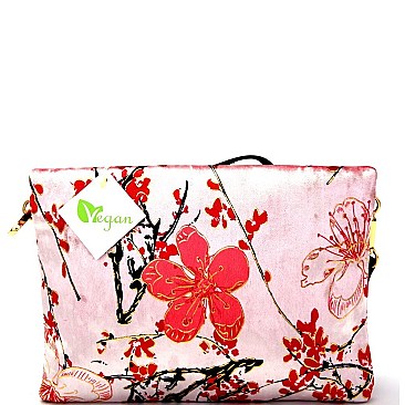 LHU051-LP Artistic Flowery Painting Print Velvet Fold-over Clutch