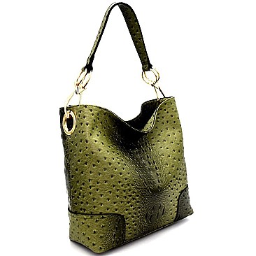 LHU072-LP Ostrich Print Embossed Side Ring Large Hooked Hobo