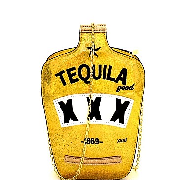 LHU121-LP Patent Tequila Bottle Theme Novelty Cross Body