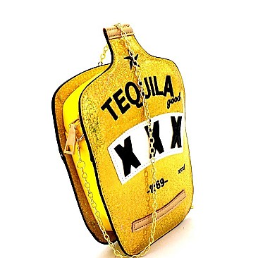 LHU121-LP Patent Tequila Bottle Theme Novelty Cross Body