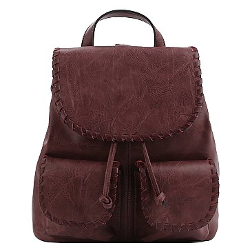 Whipstitched Double Pocket Drawstring Backpack MH-LHU153