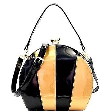 Multi-colored Patchwork Patent Frame Round Satchel MH-LHU162PT