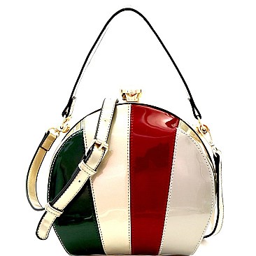 Multi-colored Patchwork Patent Frame Round Satchel MH-LHU162PT
