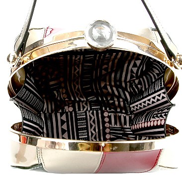 Multi-colored Patchwork Patent Frame Round Satchel MH-LHU162PT