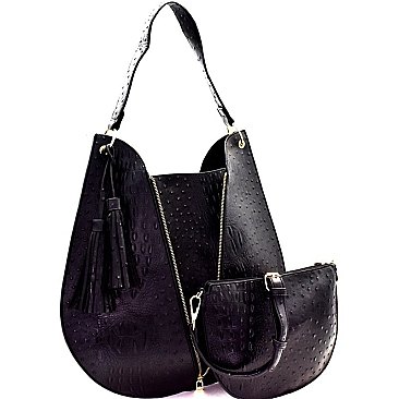Zipper Accent Ostrich Embossed 2 in 1 Hobo MH-LHU163
