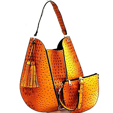 Zipper Accent Ostrich Embossed 2 in 1 Hobo MH-LHU163