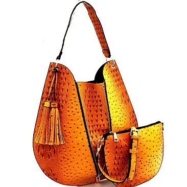 Zipper Accent Ostrich Embossed 2 in 1 Hobo MH-LHU163
