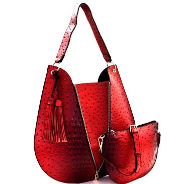 Zipper Accent Ostrich Embossed 2 in 1 Hobo MH-LHU163