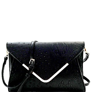 Ostrich Embossed Envelope Clutch Cross Body MH-LHU169