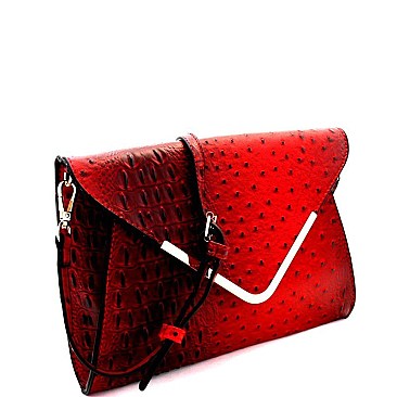 Ostrich Embossed Envelope Clutch Cross Body MH-LHU169