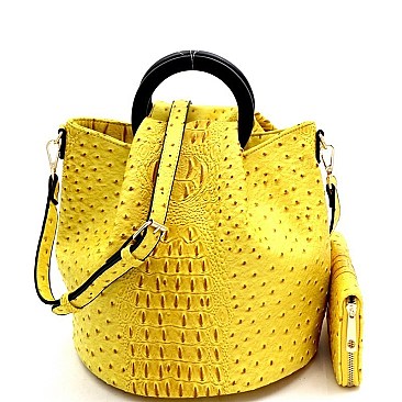 2-Way Handle Accent Ostrich Satchel Wallet SET