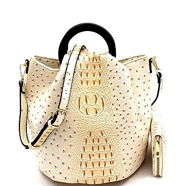 2-Way Handle Accent Ostrich Satchel Wallet SET