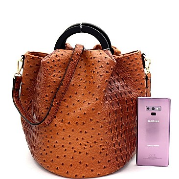 2-Way Handle Accent Ostrich Satchel Wallet SET