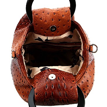 Handle Accent Ostrich Embossed 2-Way Satchel Wallet Set