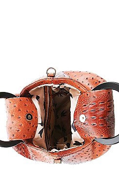 2 IN 1 CROCO PATTERN DRAWSTRING CLOSURE SATCHEL WITH POUCH