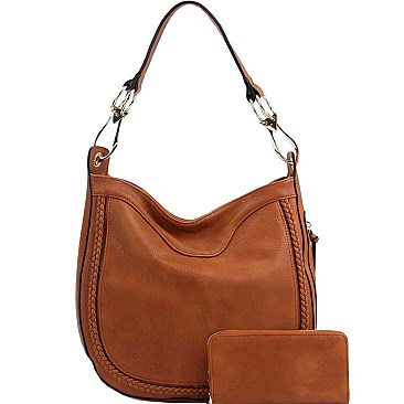 Braid Accent Large Hooked Single Strap Hobo Wallet SET