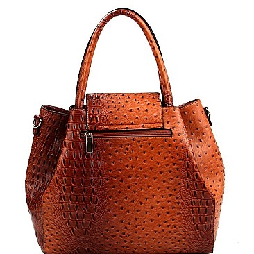 Flip-Lock Accent Ostrich Embossed 2-Way Satchel MH-LHU201