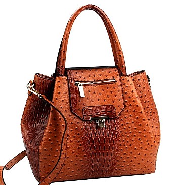 Flip-Lock Accent Ostrich Embossed 2-Way Satchel MH-LHU201