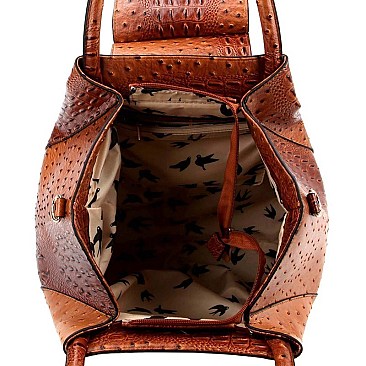 Flip-Lock Accent Ostrich Embossed 2-Way Satchel MH-LHU201