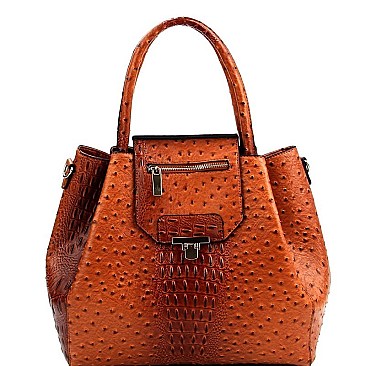 Flip-Lock Accent Ostrich Embossed 2-Way Satchel MH-LHU201