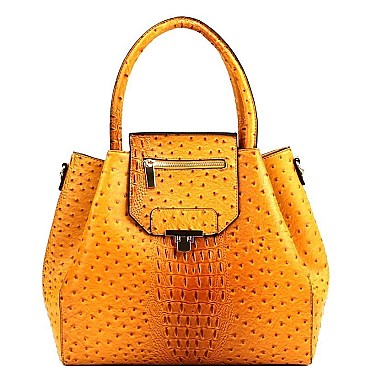 Flip-Lock Accent Ostrich Embossed 2-Way Satchel MH-LHU201