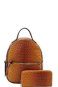 2 IN 1 CROCO TEXTURED BACKPACK WITH WALLET