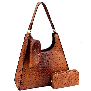 3 in 1 Ostrich Print Single Strap Hobo Wallet SET