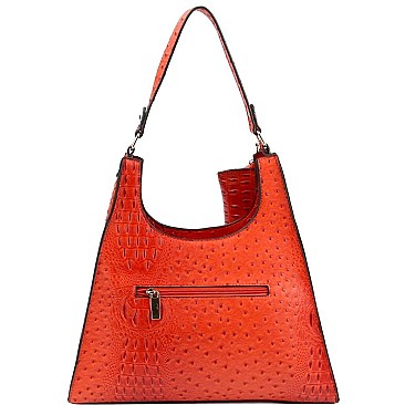 3 in 1 Ostrich Print Single Strap Hobo Wallet SET