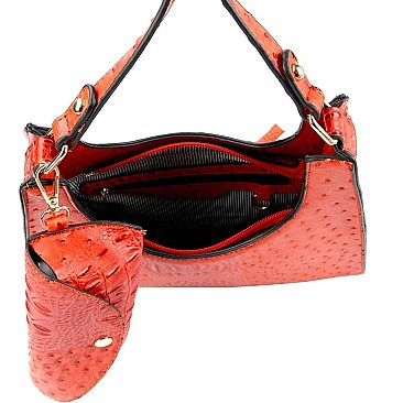 3 in 1 Ostrich Print Single Strap Hobo Wallet SET
