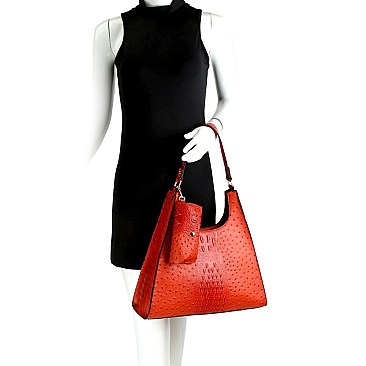 3 in 1 Ostrich Print Single Strap Hobo Wallet SET