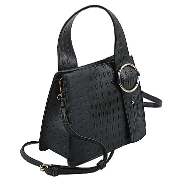 Top Handle Ostrich Croc Buckle Satchel