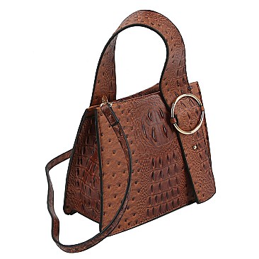 Top Handle Ostrich Croc Buckle Satchel