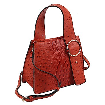 Top Handle Ostrich Croc Buckle Satchel