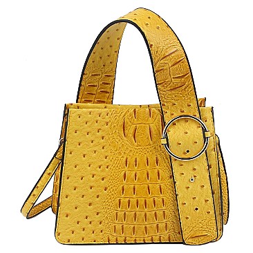 Top Handle Ostrich Croc Buckle Satchel