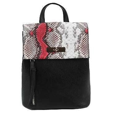 Medium Snake Print Convertible Backpack Shoulder Bag
