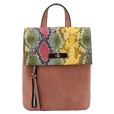Medium Snake Print Convertible Backpack Shoulder Bag