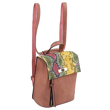 Medium Snake Print Convertible Backpack Shoulder Bag